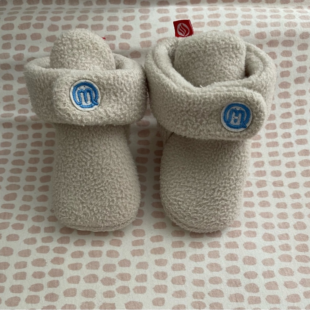 Taupe Fleece Baby Booties 3-6 Months gender neutral